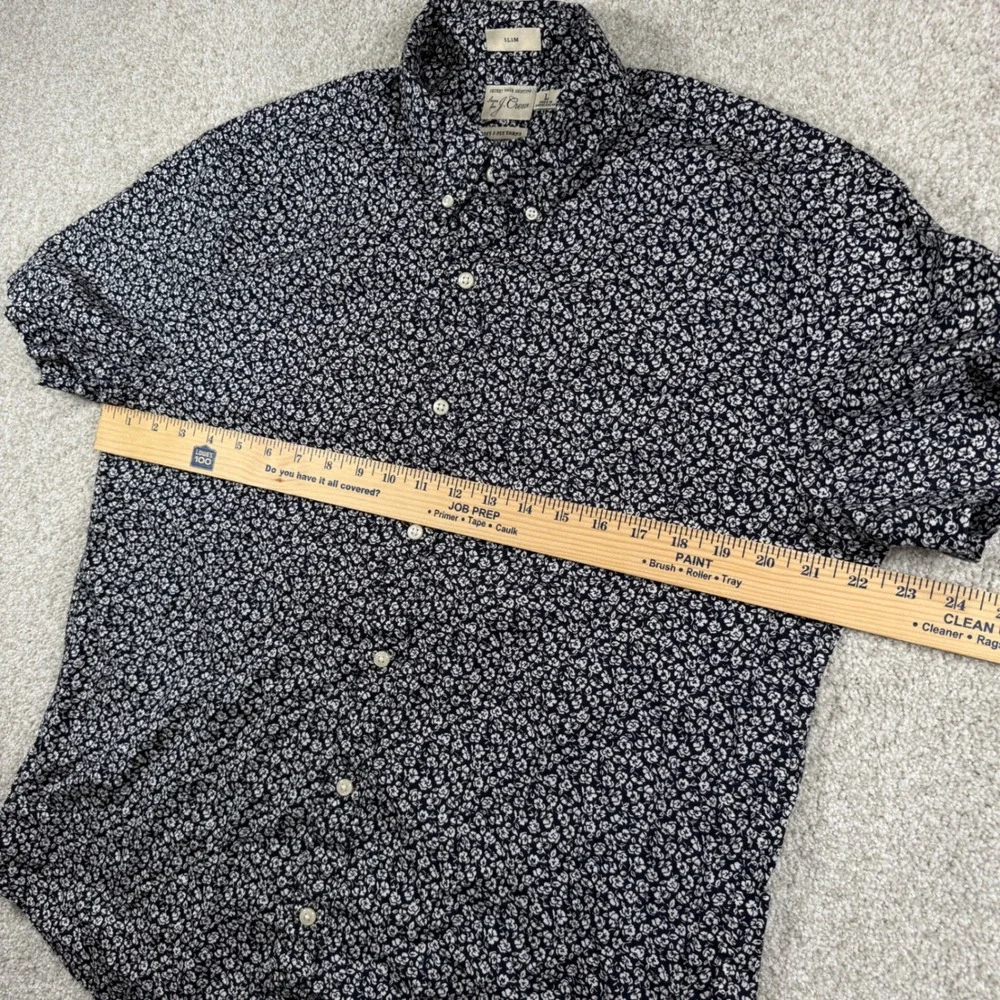 J.Crew Button Down Shirt Mens L Navy Blue Floral Slim Fit Wash Short Sleeve